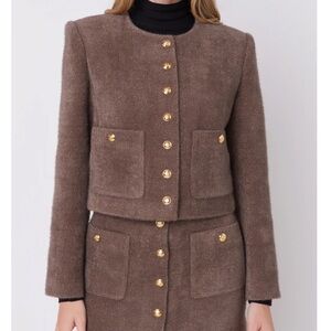 English Factory Cropped Knit Lady Jacket in Brown